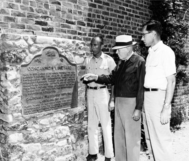 U.S. Supreme Court Chief Justice Earl Warren attends the designation of the vineyard as a California historical landmark, 1958