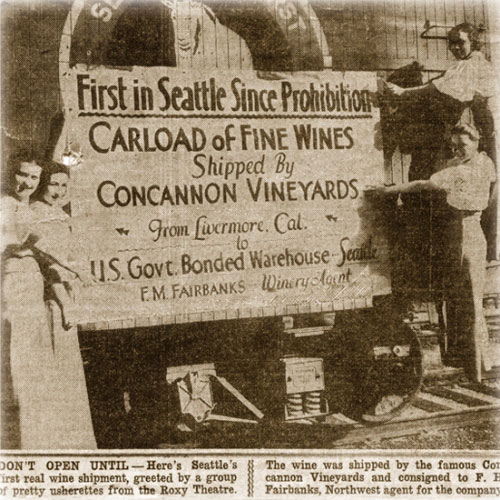 A local news story covers the arrival of Concannon from the Livermore Valley, 1933