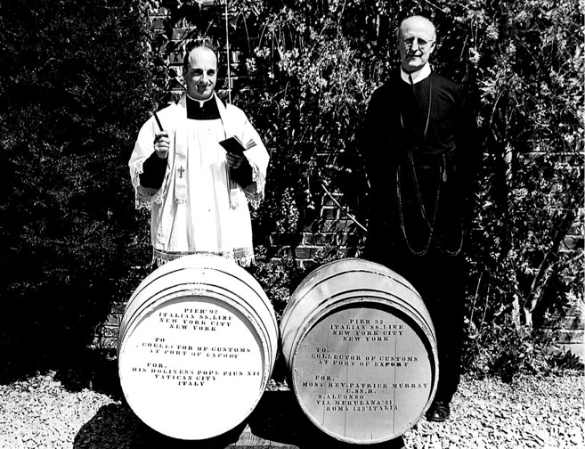 Barrels are blessed by Redemptorist Fathers, and sent to the pope in 1939